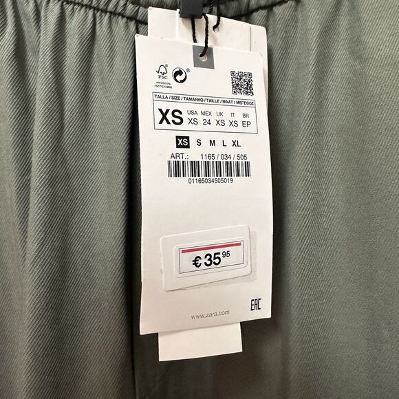 Zara Women’s Cargo Pants Size XS Olive Green Drawstring Casual High Waist‎ NWT - Picture 2 of 14